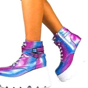 Purple& blue sparkle 4inch heel platform shoes